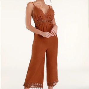 BILLABONG Lulu's LACE Terra Cotta CROCHET LACE Cropped JUMPSUIT XS